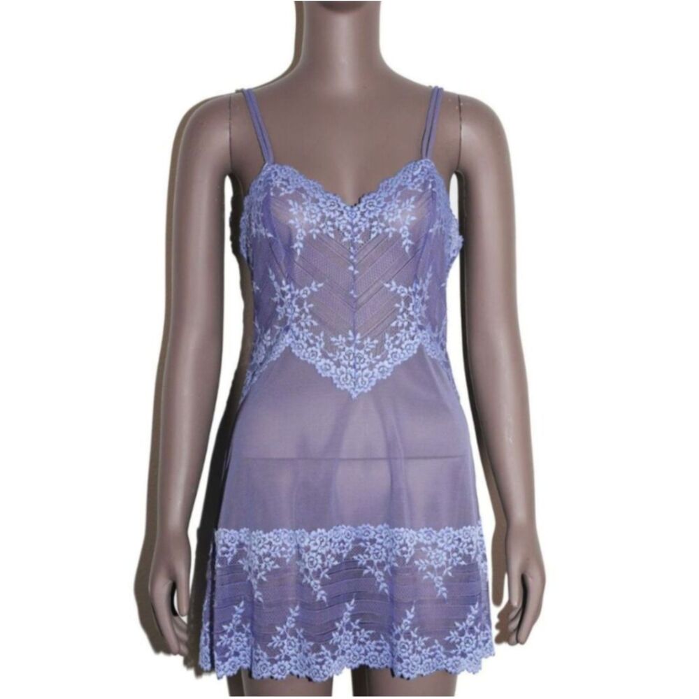 Purple Sheer Lace Slip Dress Chemise Nightgown Fairy Y2K Lingerie